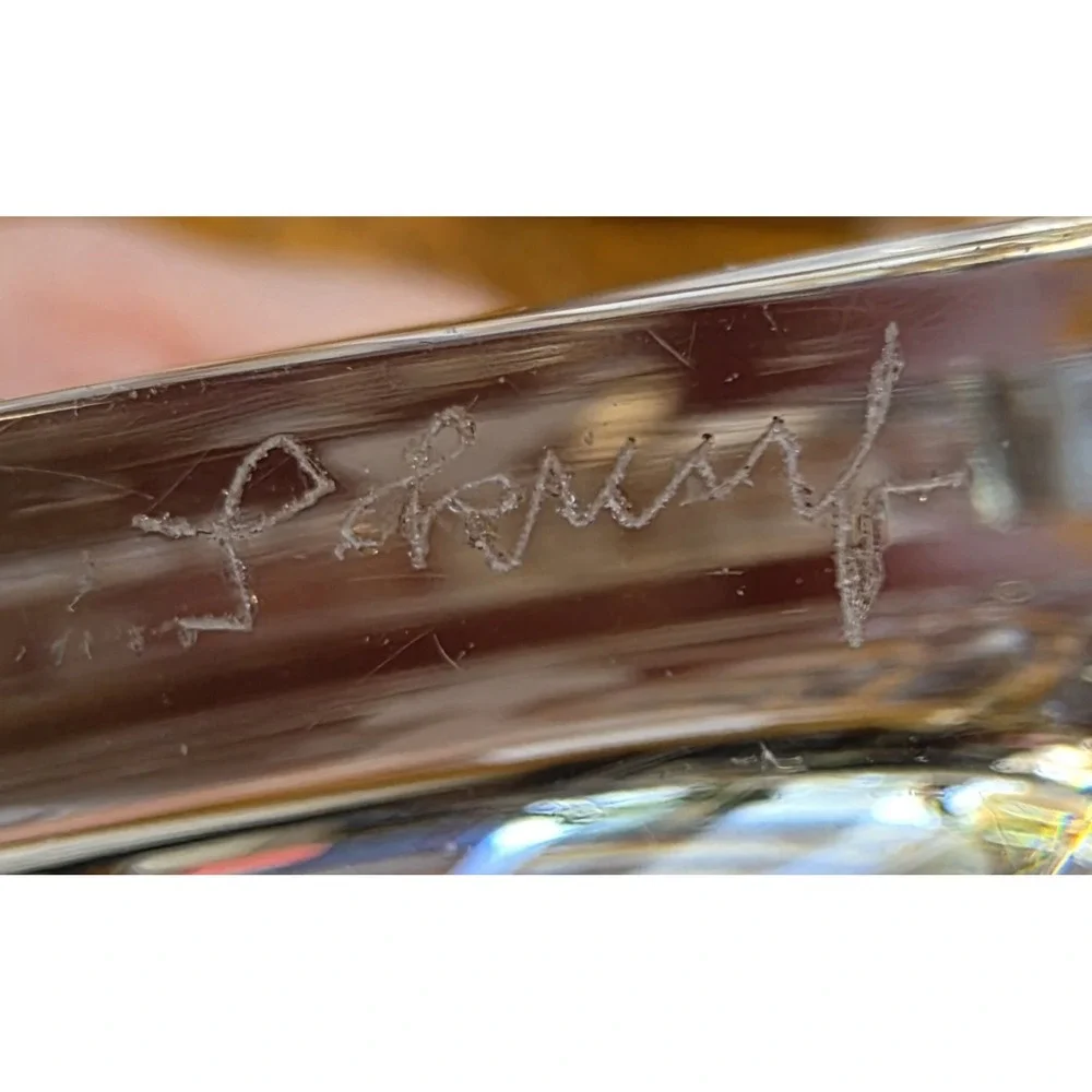 Vtg MCM Skruf Sweden Lead Crystal Pair of 2 Vases Vanity Organizers Signed 3.5
